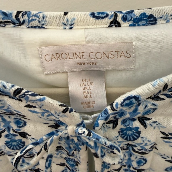 Caroline Constas White and Blue Floral Tie-Front Top - Picture 3 of 5